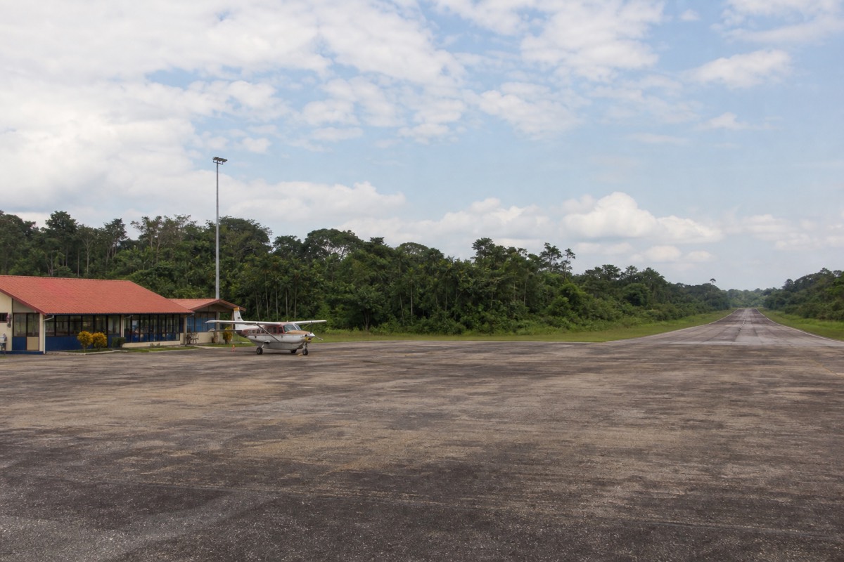A small plane at the jungle-ringed Iquitos airport